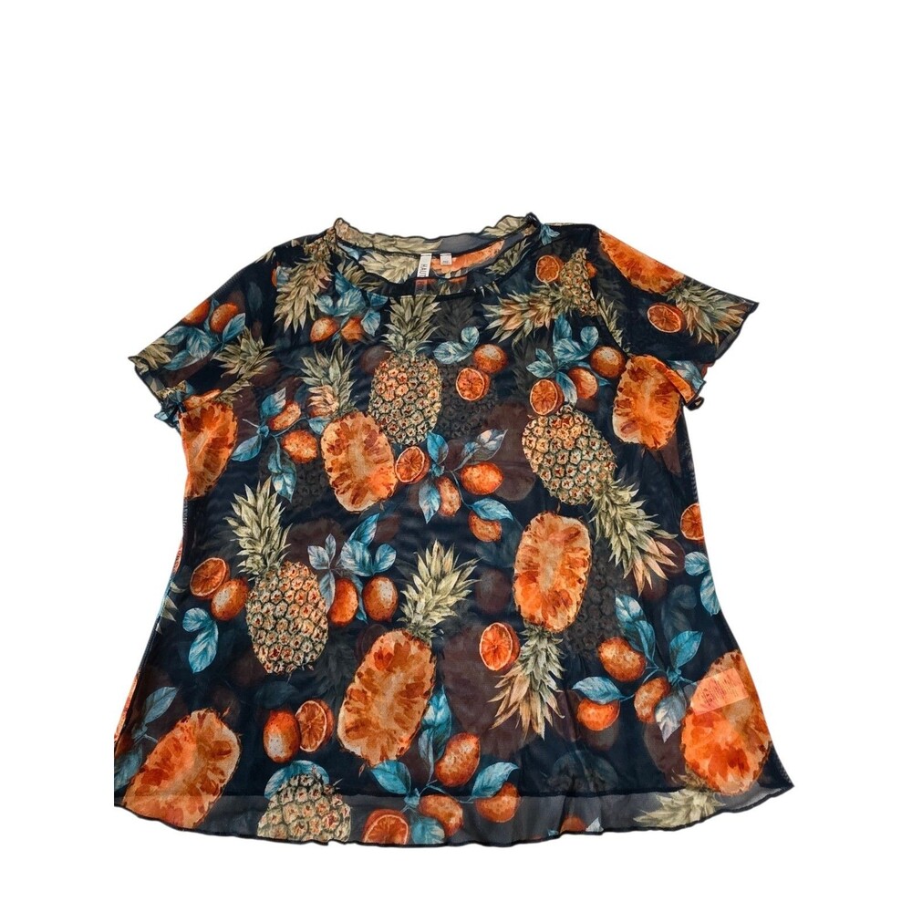 Haute Fox Mesh Top Fruit Multicolor Woman's Plus Size 3x